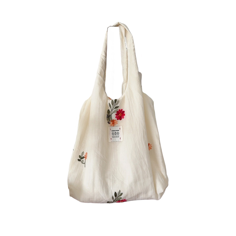 38303 laid-back style canvas women's bag, cute flowers, college student single-shoulder hand-held bag, large-capacity tote bag Item Picture
