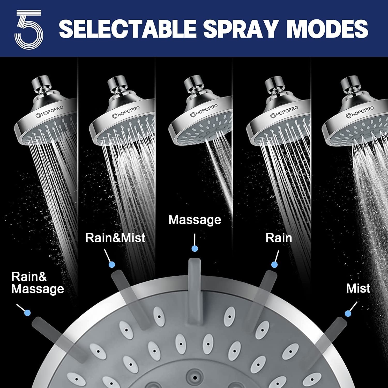 Amazon cross-border showerhead 4-inch filter top spray 5-speed pressurized showerhead Specification drawing