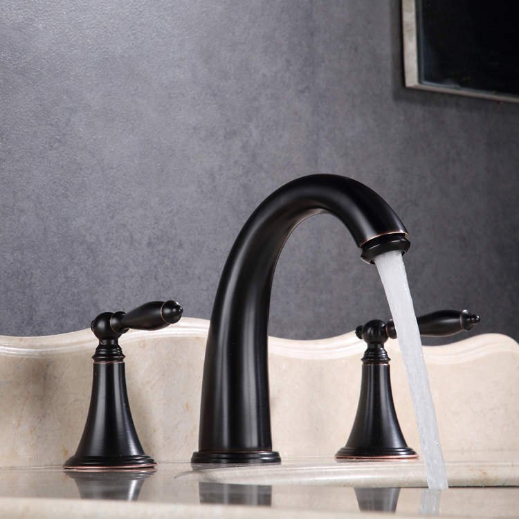 Factory wholesale brass three-piece set, golden faucet, antique black antique three-hole split under-counter washbasin faucet full figure