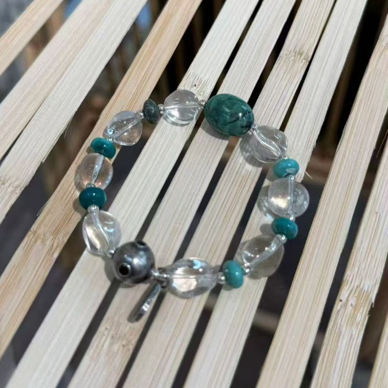 国潮系列大利绿松石一大六小经典新中式优雅浅绿色翡翠玻璃闪亮清凉大女主手串104145