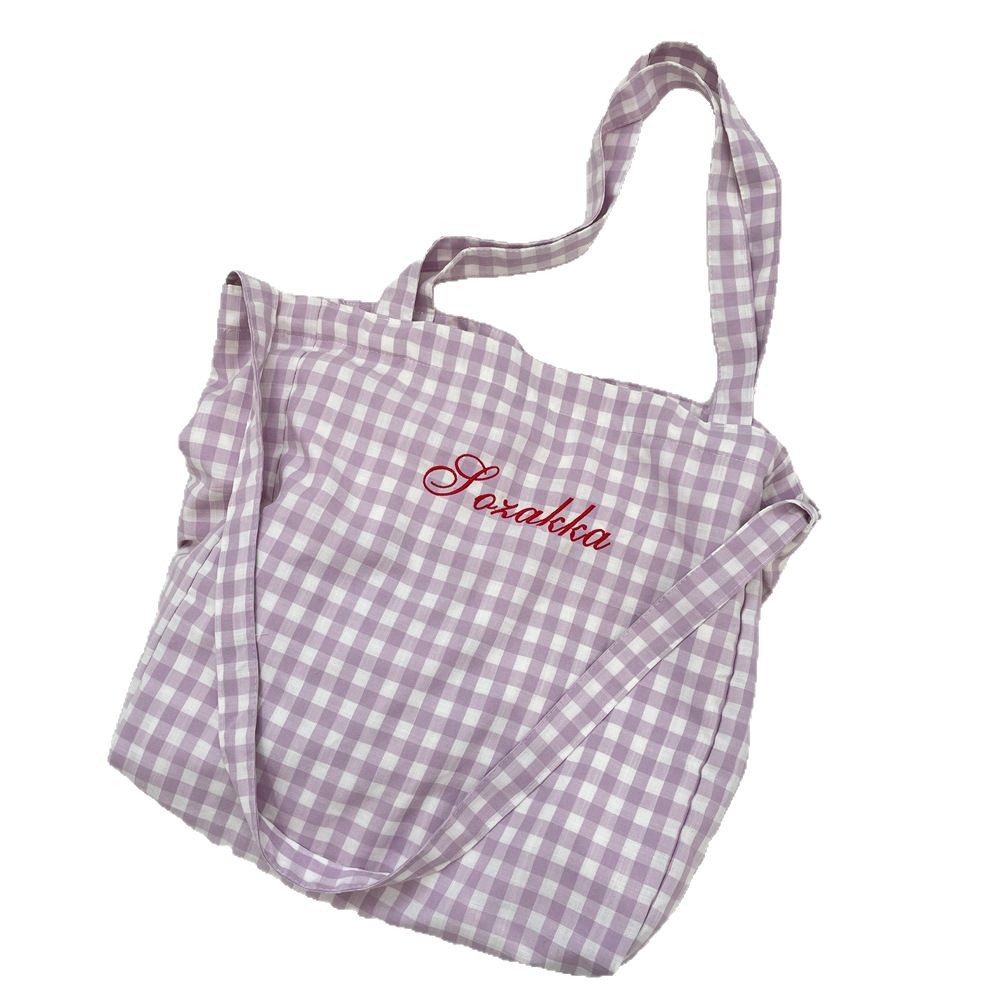 5494 Sweet Checkered Fabric Bag 2025 New Style laid-back large-capacity student class single-shoulder crossbody tote bag Item Picture
