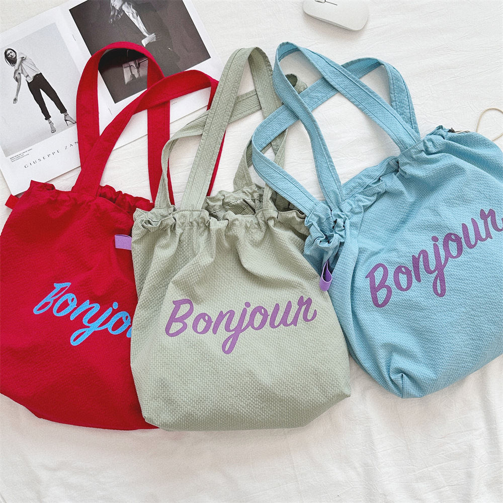 4892 Summer Travel lightweight nylon large-capacity bag for women, new lettered drawstring canvas bag full figure