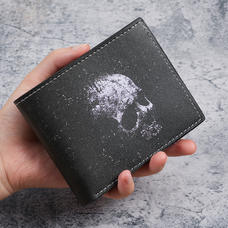 Cross-border exclusive wallet: Bat skull short wallet, retro skull print, men's and women's 20% off coin purse full figure