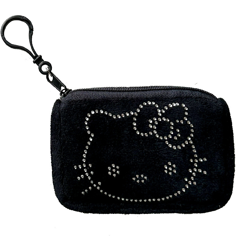 Japanese-style cute multi-head hot diamond kt coin purse, black high-end plush mini anti-drop storage case, key case, portable Item Picture