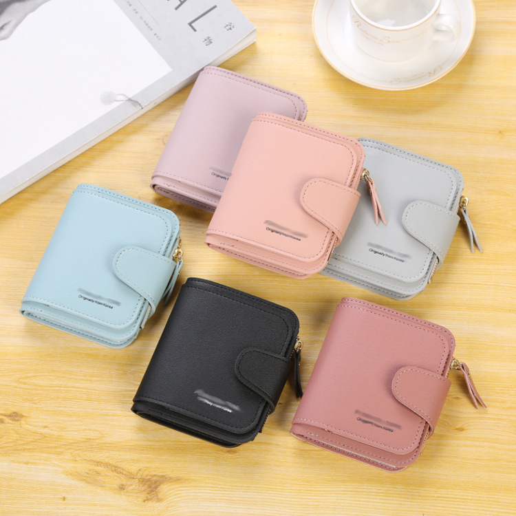 Short bag, ladies' wallet, short wallet, PU leather small coin wallet, solid color wallet purse full figure