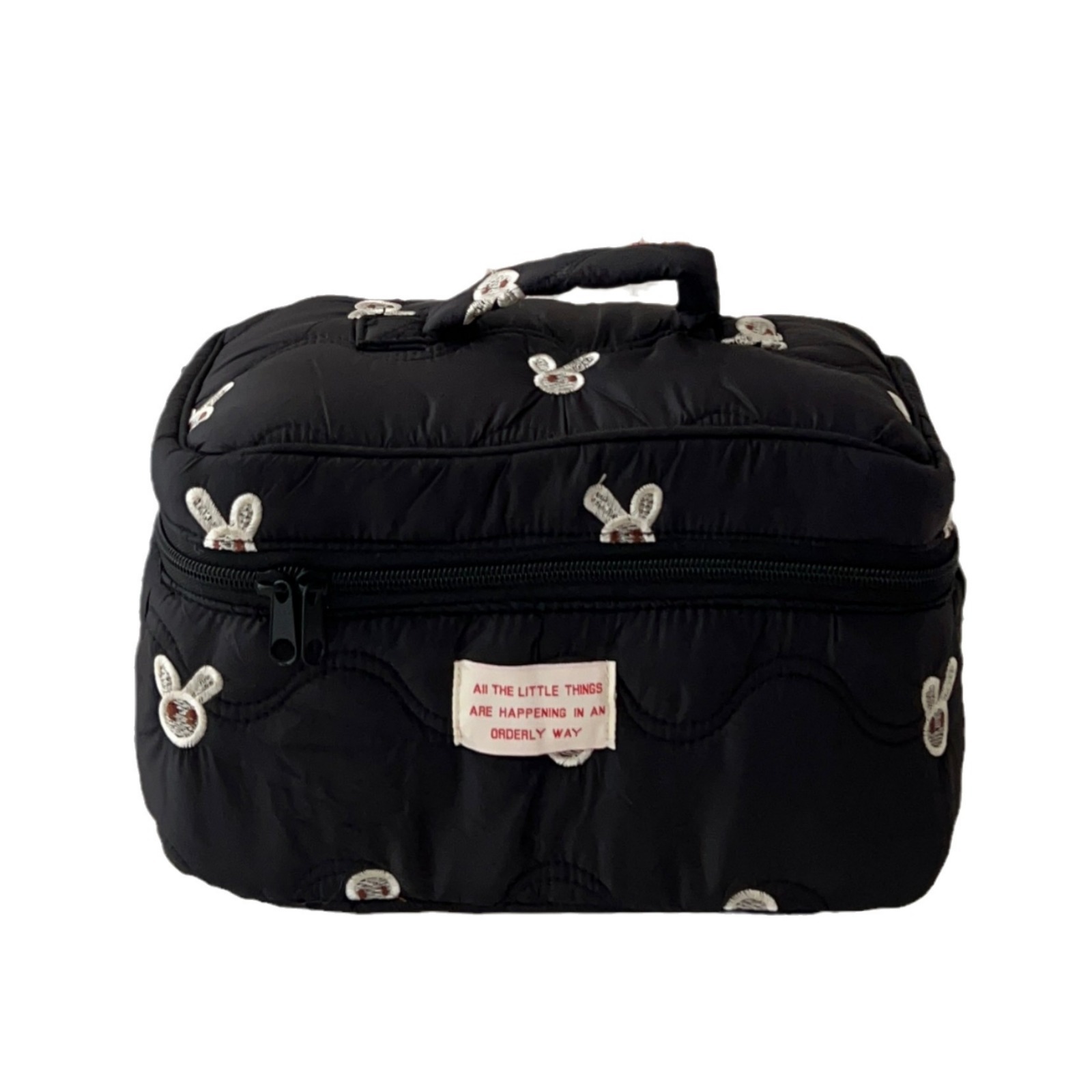 Original soft and cute embroidered rabbit ~ Exquisite makeup bag, the girl holds the bag together, travel skincare bag, storage bag inside Item Picture