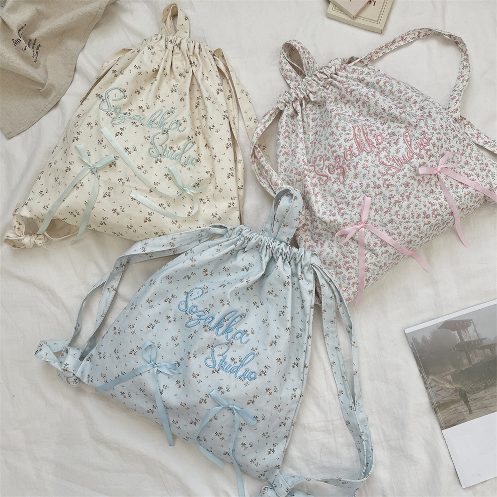 54194 Pastoral Small Floral ins Retro Travel College Student Letter Embroidery single-shoulder Bag Travel Backpack details Picture