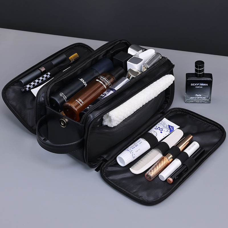 Cross-border Amazon vintage pu partitioned storage men's toiletry bag, portable hand-held waterproof cosmetic bag for business trips and travels details Picture