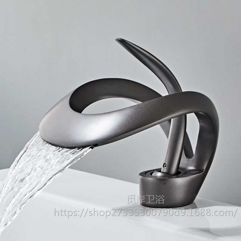 Cross-border bathroom, waterfall faucet, cold and hot water, creative hand washing, washbasin, washbasin, all copper, for villa household use details Picture