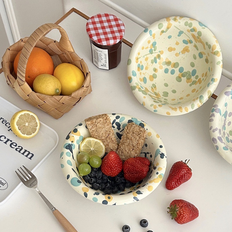 Ins-style colorful ink-wash bowls, high-appearance-level creative tableware, home breakfast fruit salad bowls, oat yogurt bowls and plates Item Picture