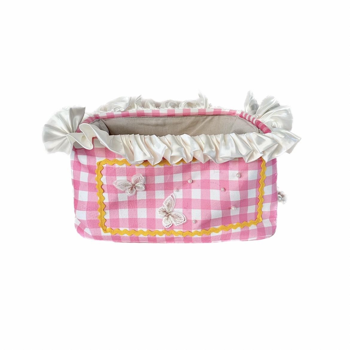 Girlish heart desktop storage basket, princess-style lace checkered storage basket, multi-functional miscellaneous storage basket, storage basket Item Picture