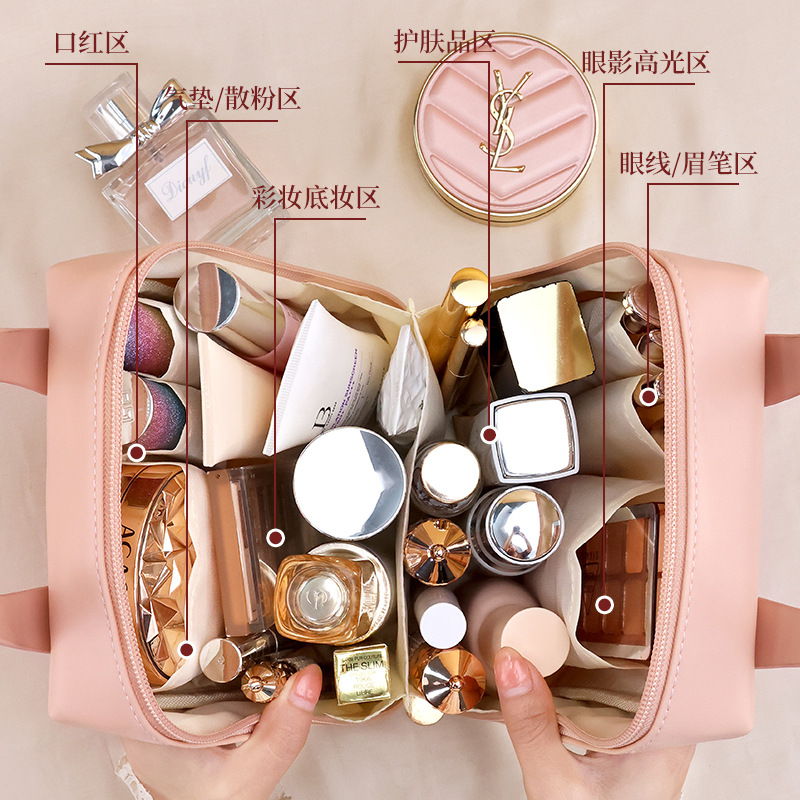 Large-capacity portable high-end makeup storage bag, travel skincare product storage bag, toiletry bag Specification drawing