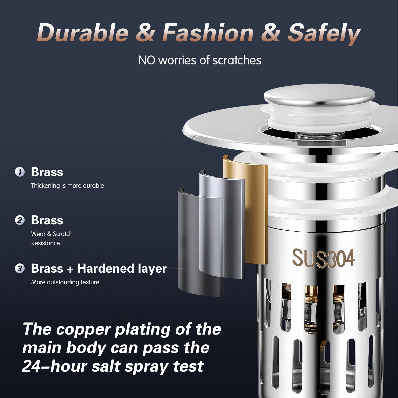 Small-diameter American-standard washbasin with a jumping core drain, push-type washbasin plug, insect-proof and clog-proof filter screen Specification drawing