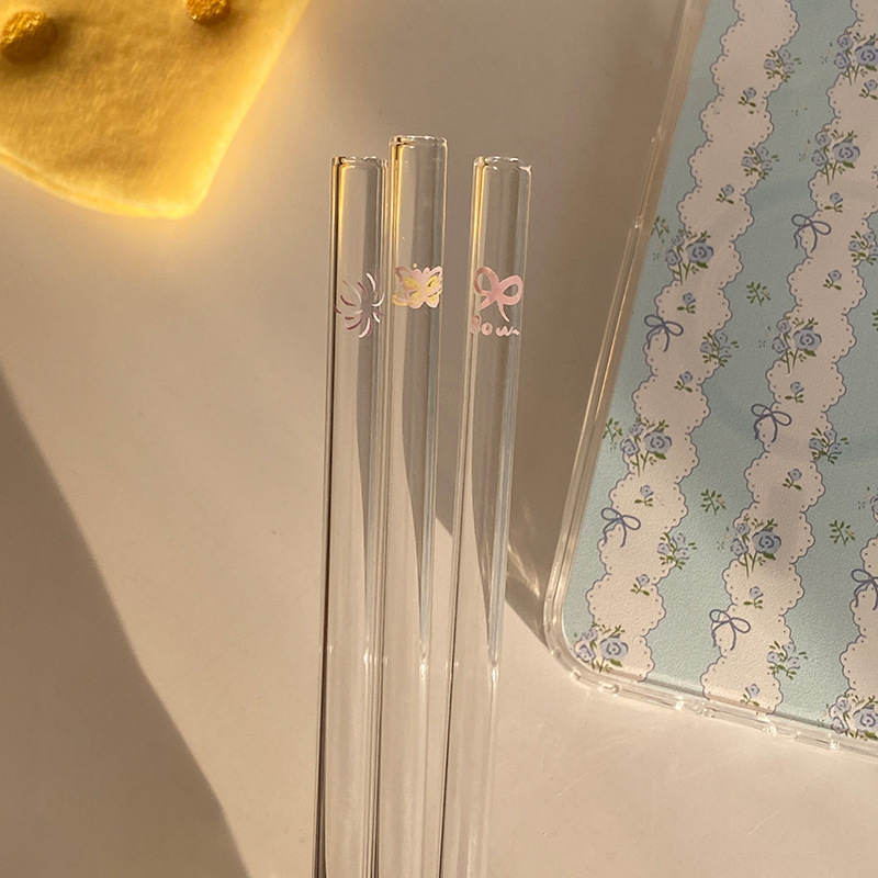 Bow-shaped glass straws, ins exquisite tulip eco-friendly straws, coffee and milk, cute and heat-resistant straws for adults Item Picture