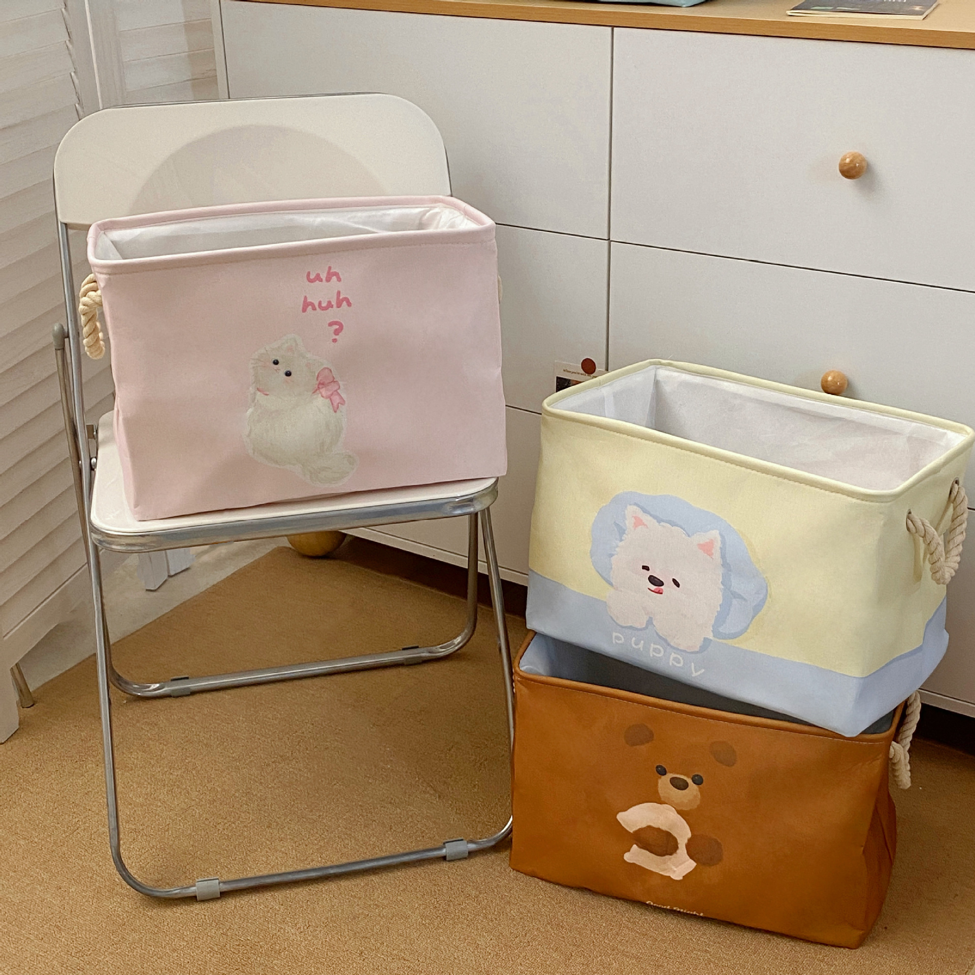 Original cartoon animal storage basket, high appearance level, foldable bedroom organization storage basket, living room miscellaneous storage basket Specification drawing