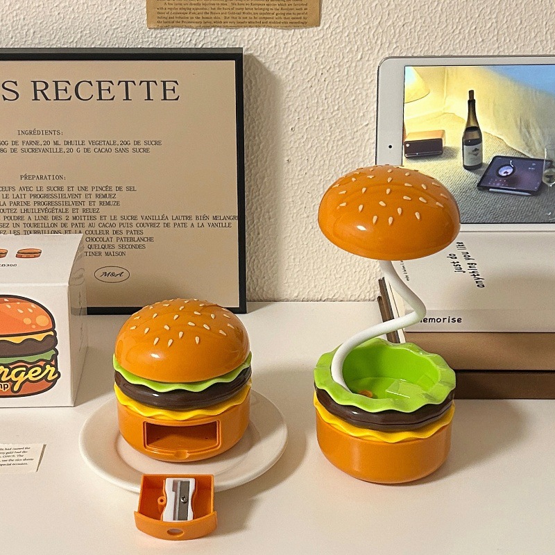 Hamburg Night light, retro and quirky creative desk lamp, student dormitory bedside study lamp, gift box set Specification drawing