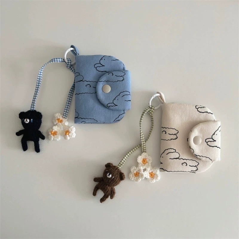 Korean Instagram niche coin purse, cute little rabbit, multi-layered card case, floral canvas bag, inner bag, miscellaneous bag, pendant full figure