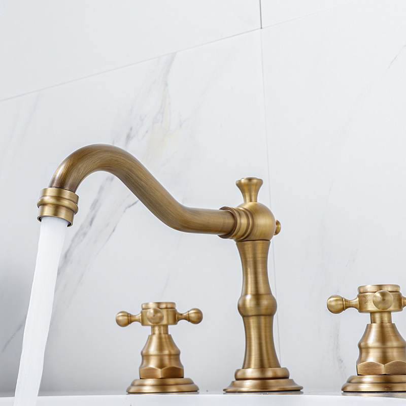 Antique and retro three-piece set, three-hole European-style hot and cold water basin, faucet, bathroom cabinet, split brass washbasin Specification drawing