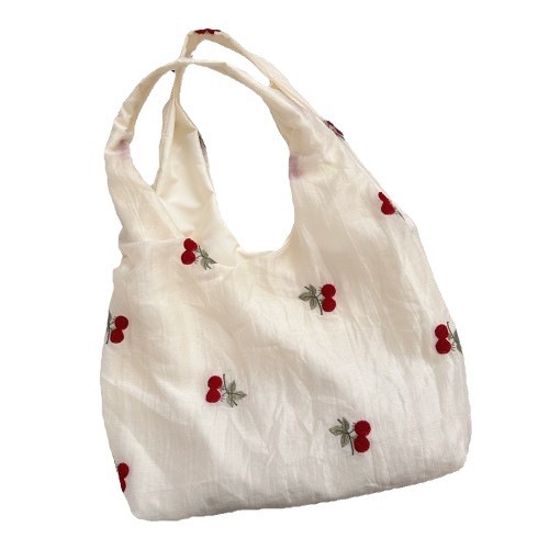 47241 ins chiffon embroidered cherry large-capacity student single-shoulder bag, women's underarm bag, commuting to work canvas bag Item Picture