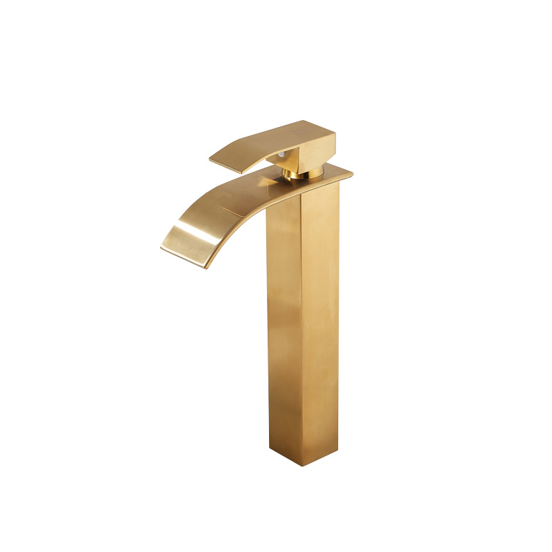 Ousha Pai flat mouth Waterfall faucet, dial faucet, brushed gold faucet, under-dial and up-dial faucet Item Picture