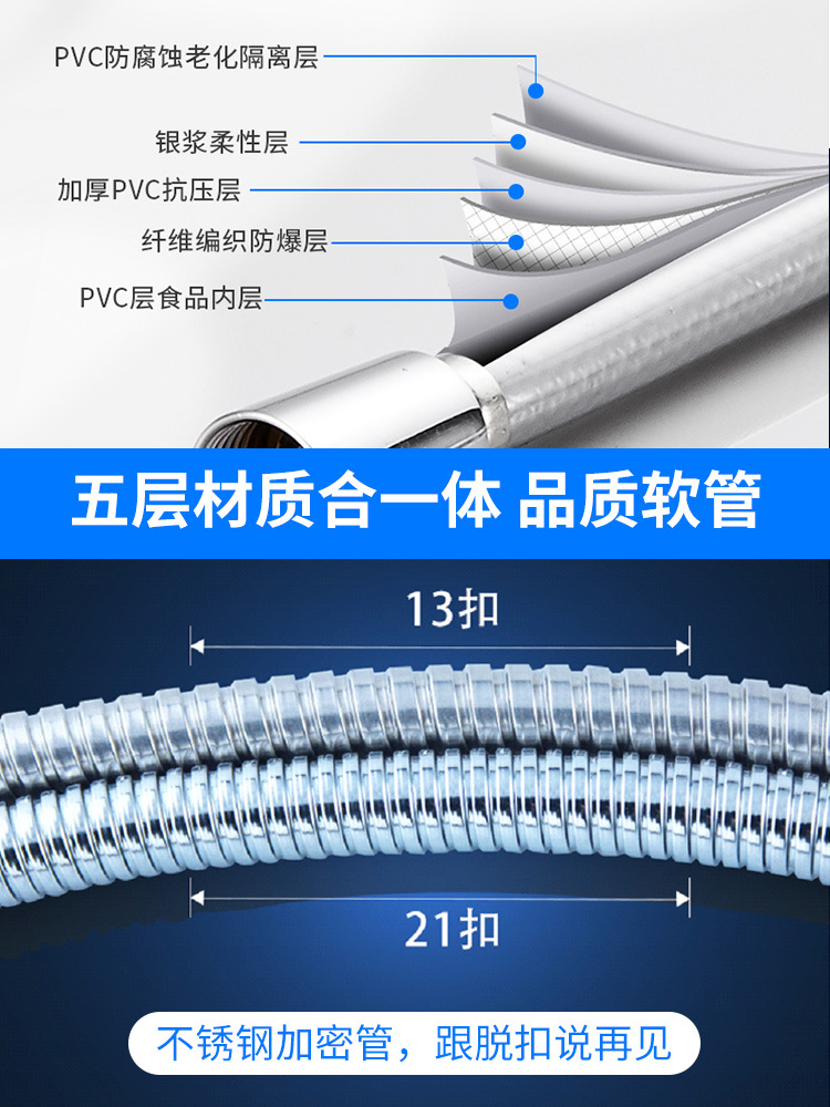 Shower head hose, water heater, rain shower, bathroom stainless steel PVC 1.5-meter and 2-meter shower head connection pipe details Picture