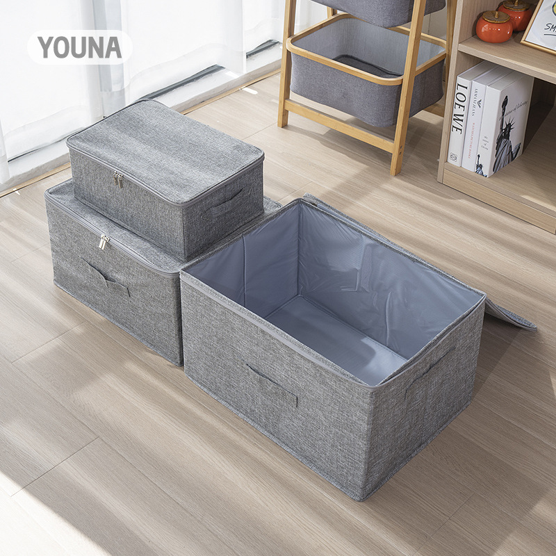 Double-zipper storage box, foldable clothes, cotton and linen storage box, fabric covered storage box, clothes sorting cloth box Specification drawing