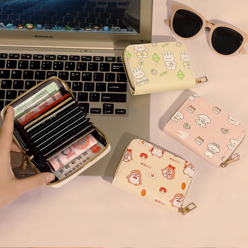 New cute card case for girls, small, multi-slot, large-capacity card case, student cartoon zipper card holder, wallet card holder full figure
