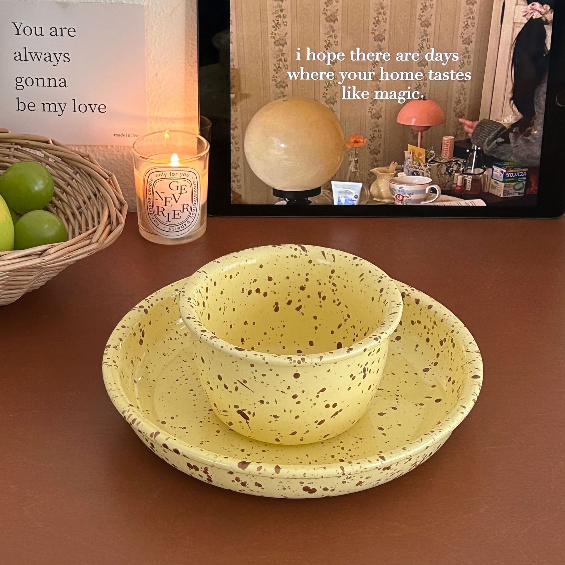 Ins-style splashed ink bowl and plate set, high-end retro ceramic breakfast plate, Western steak plate, salad bowl, oat bowl Item Picture