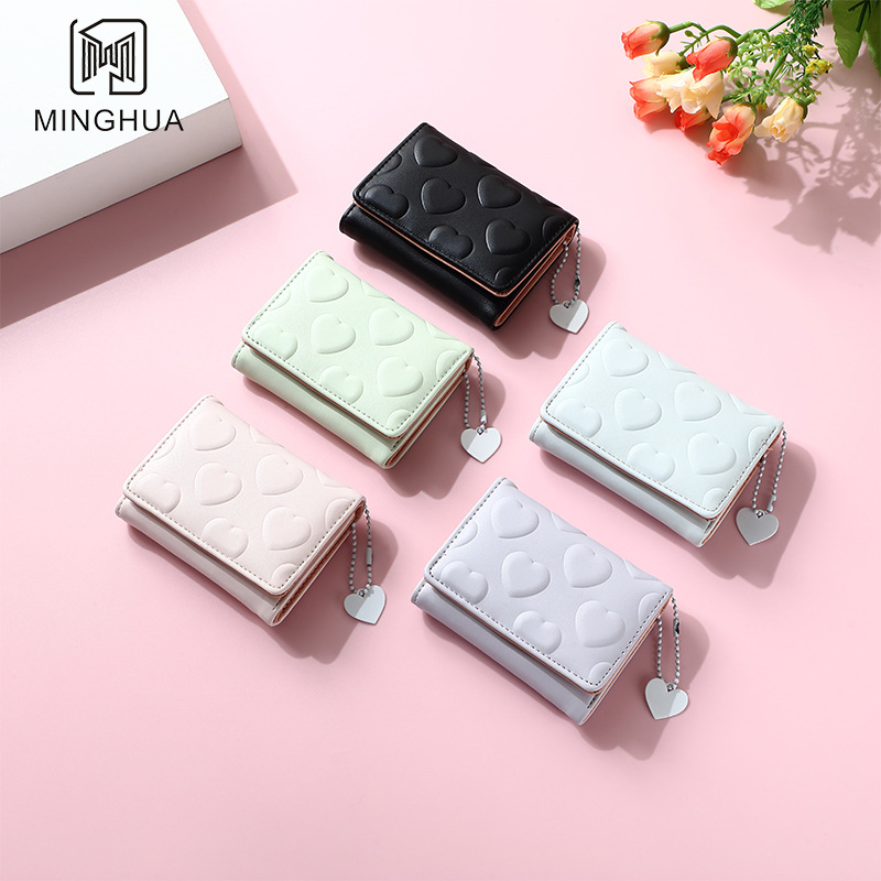 New short, solid-color, multi-slot, heart-shaped, simple, cross-border and cute coin purse wholesale for women details Picture