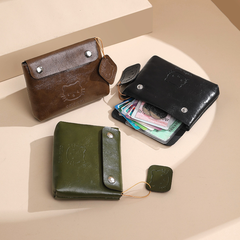 New handmade red leather cat coin purse, cute mini kt portable headphones, and a small card case storage bag full figure