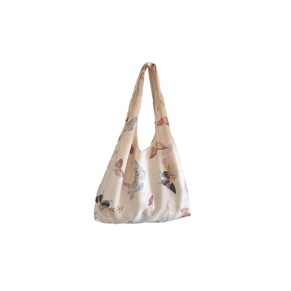 43292 Chinese-style butterfly canvas bag, women's large-capacity vest, single-shoulder bag, light and thin student hand-held shopping bag Item Picture
