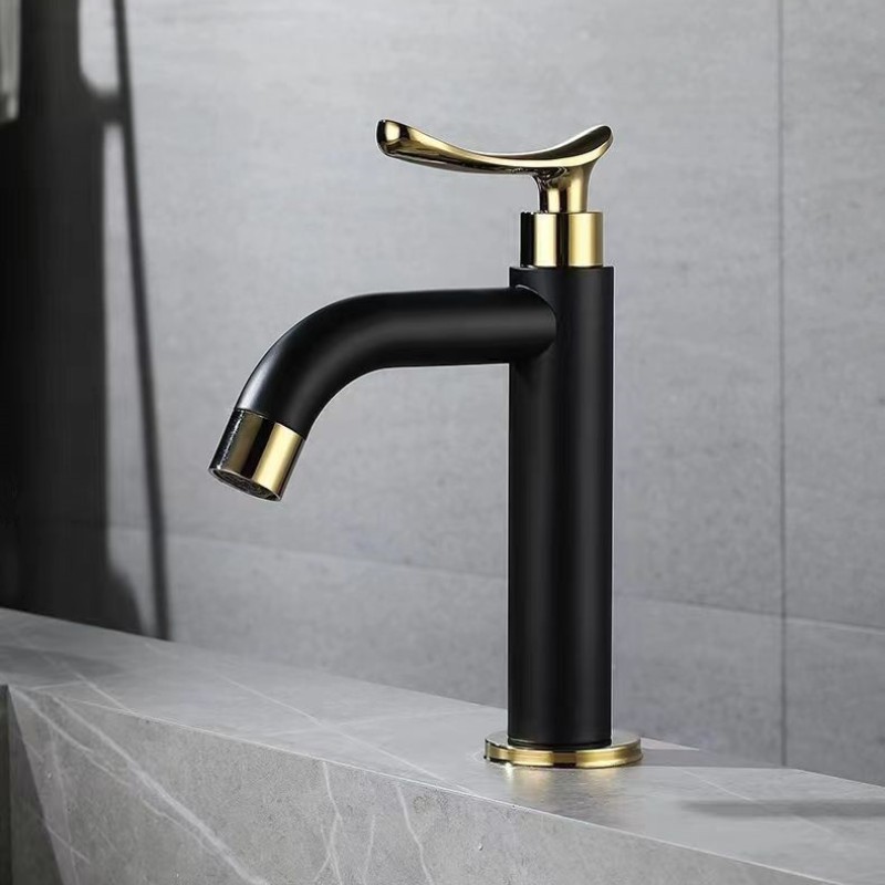 Nordic 304 stainless steel single-cooling washbasin faucet, bathroom cabinet, black gold single-cooling countertop faucet details Picture