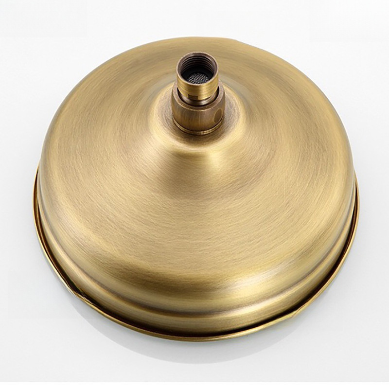 The shower is made of stainless steel with a stainless steel horn, an antique round rose gold nozzle, and a black spray Specification drawing