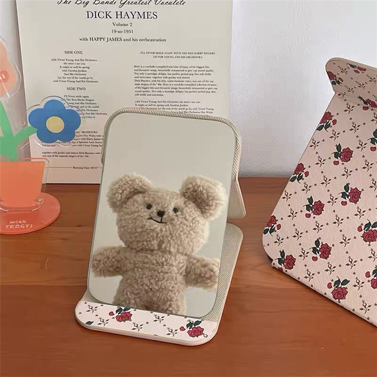 Ins-style retro rose folding table makeup mirror, portable mirror for students' home, travel and dormitory grooming, female details Picture