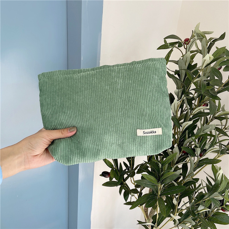 13161 Corduroy makeup bag for women, large-capacity lipstick touch-up, loose change, mobile phone, portable hand-held bag, solid color storage Item Picture
