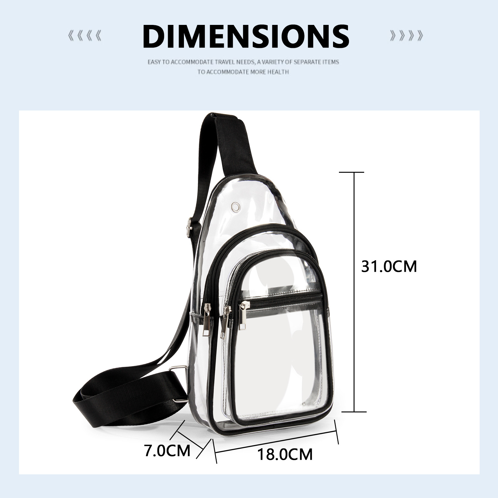 Crossbody men's chest bag, transparent sports crossbody bag, travel waterproof storage bag, business backpack, concert certification details Picture