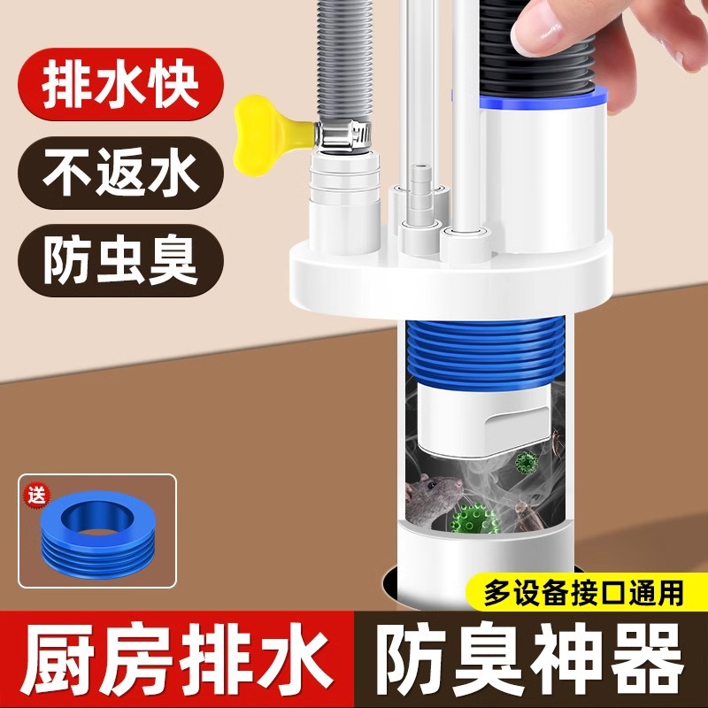 Three-way kitchen drain pipe, sink for washing vegetables, anti-odor device, dishwasher, water purifier, multi-functional drainage joint Specification drawing