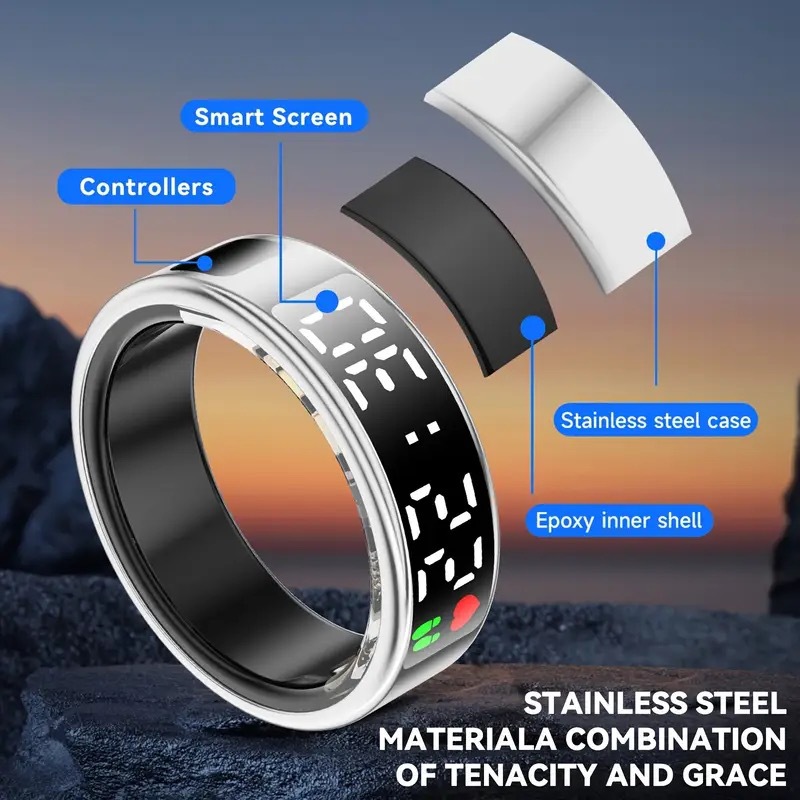 SR08 cross-border smart ring display screen flashing Douyin heart rate sleep health monitoring black Technology SamrtRing Application Scenario