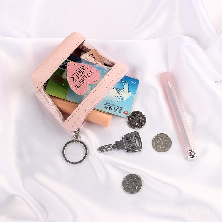 Pink and tender, transparent heart-shaped jelly coin purse, ins Korean version square data cable earphone waterproof storage case Application Scenario