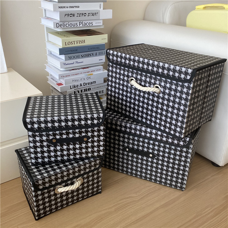Simple and Ins-style thousand-bird grid dust-proof large-capacity storage box, desktop miscellaneous storage box, storage box, home storage full figure
