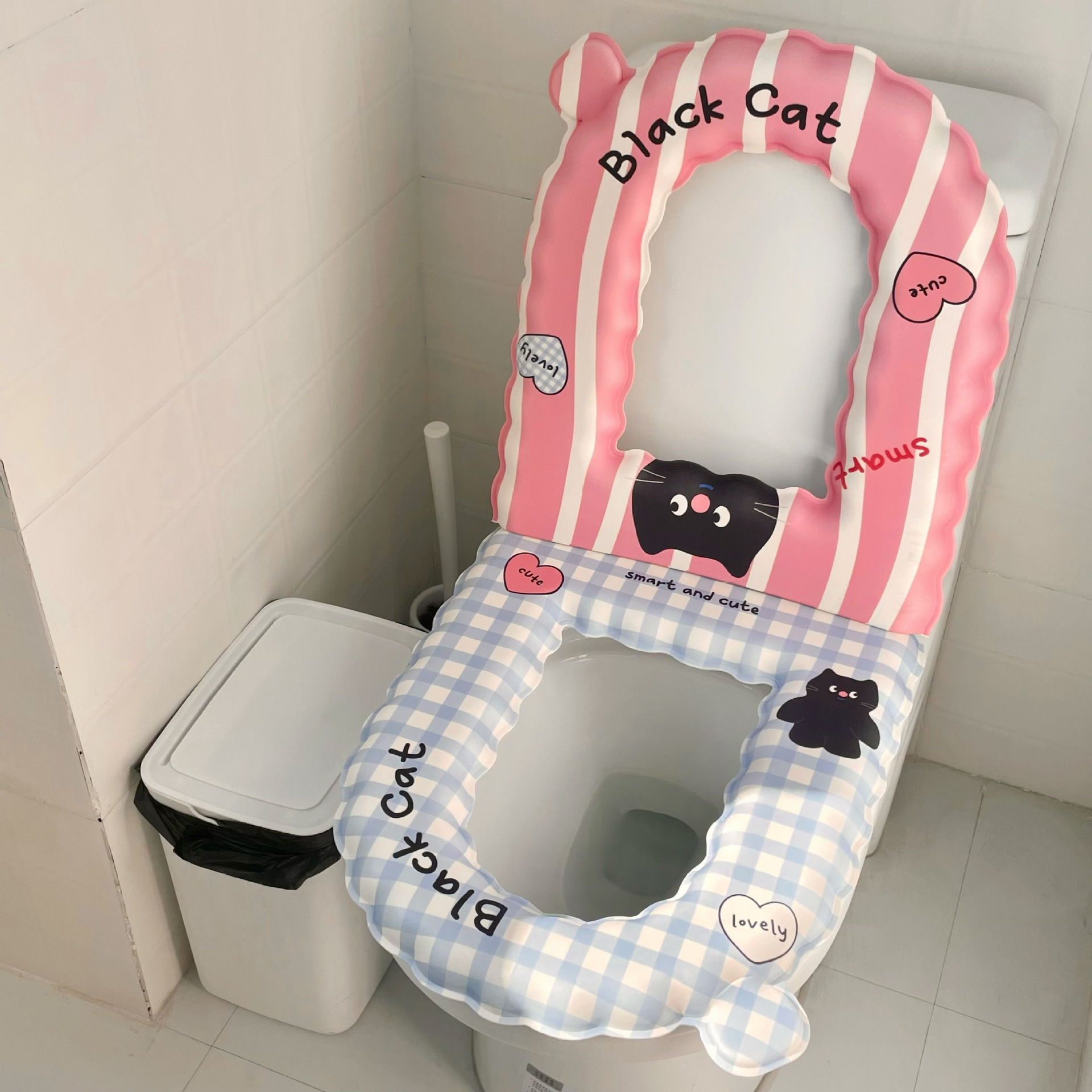 Cartoon cat lace toilet seat 2025 New style all-season universal high appearance level waterproof adhesive summer toilet seat details Picture