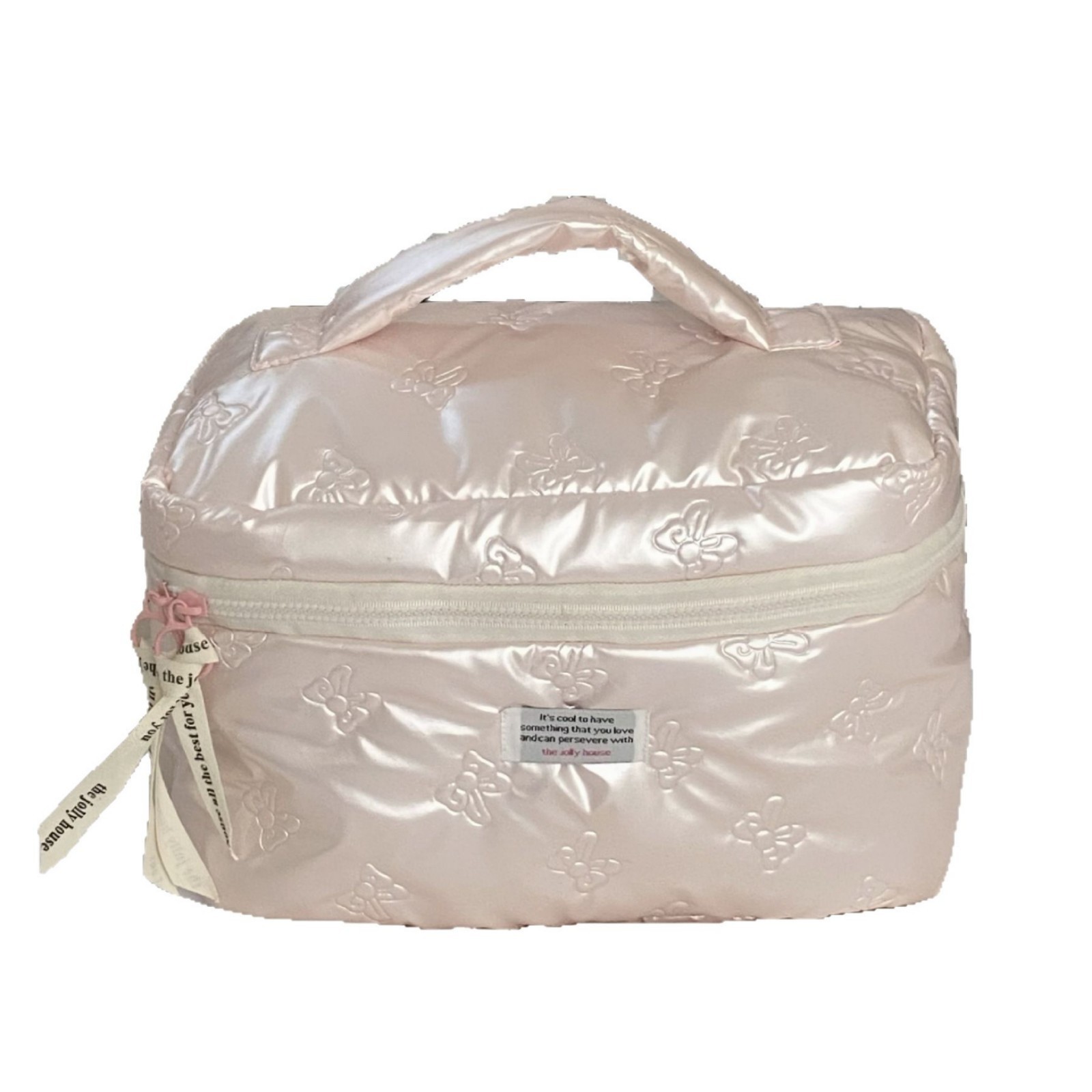 High appearance level girl makeup bag, women's ins bow large-capacity cosmetics storage bag, portable toiletries bag for going out Item Picture