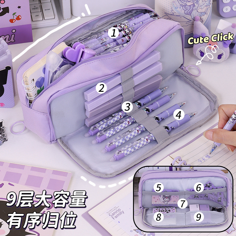 New three-window pencil case for the back-to-school season, large capacity, high appearance level stationery box, multi-layer simple pencil case for primary and secondary school students details Picture