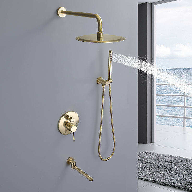 Black wall-mounted all-copper concealed shower head set, built-in wall-mounted hot melt bath set AL1053 details Picture