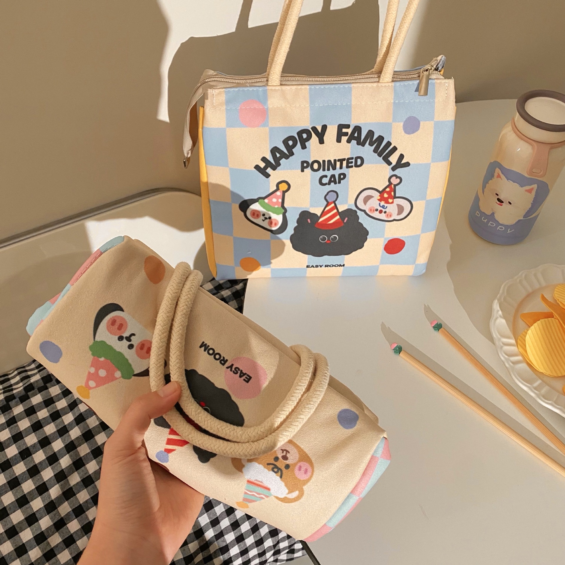 Cute lunch box bag for students and office workers, thickened aluminum foil hand-held bag, insulated bag, lunch box bag for girls details Picture