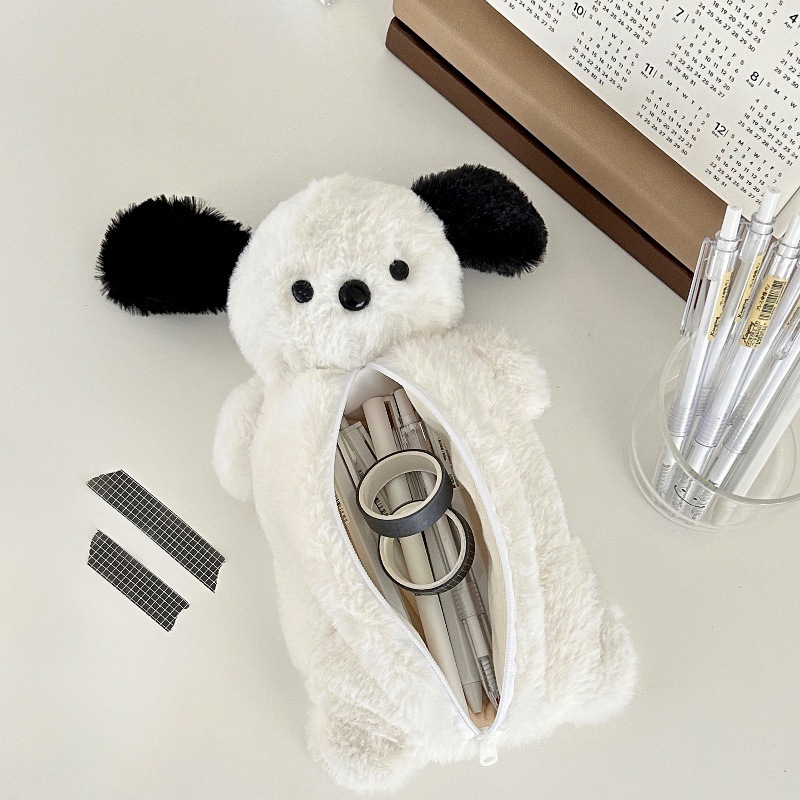 Creative cartoon puppy plush pen case, cute doll, soft and soothing doll pen case, student stationery storage bag full figure