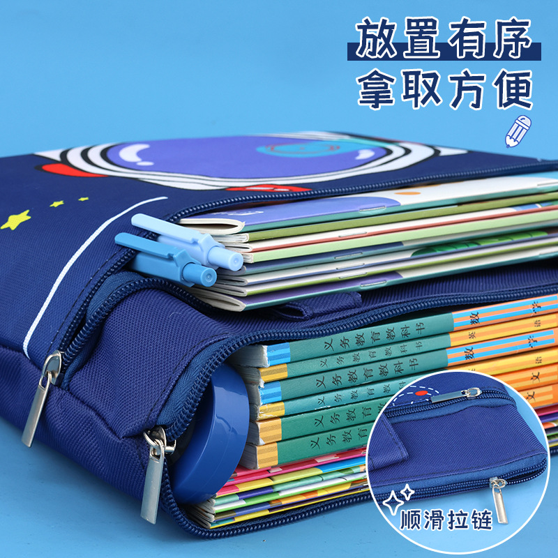 Double-layer cartoon hand-held zipper bags, homework bags, primary school student information bags, subject classification a4 file bags wholesale details Picture
