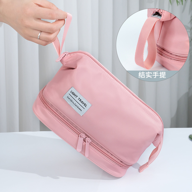 Large-capacity, high-end double-layer steel wire cosmetic bag, travel portable dry and wet separation storage bag, swimming toiletries bag Specification drawing