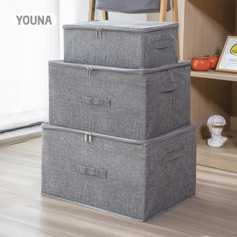 Double-zipper storage box, foldable clothes, cotton and linen storage box, fabric covered storage box, clothes sorting cloth box full figure