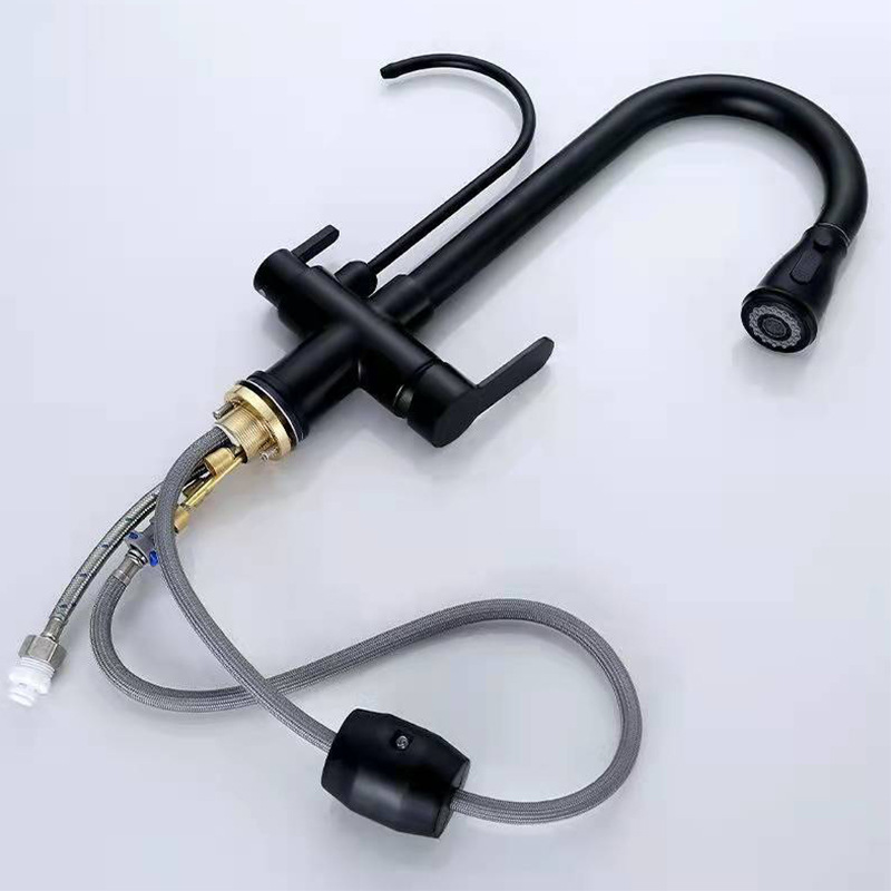 All-copper kitchen faucet, pull-out cold and hot direct drinking three-in-one, pure water sink, sink, and faucet for three uses details Picture